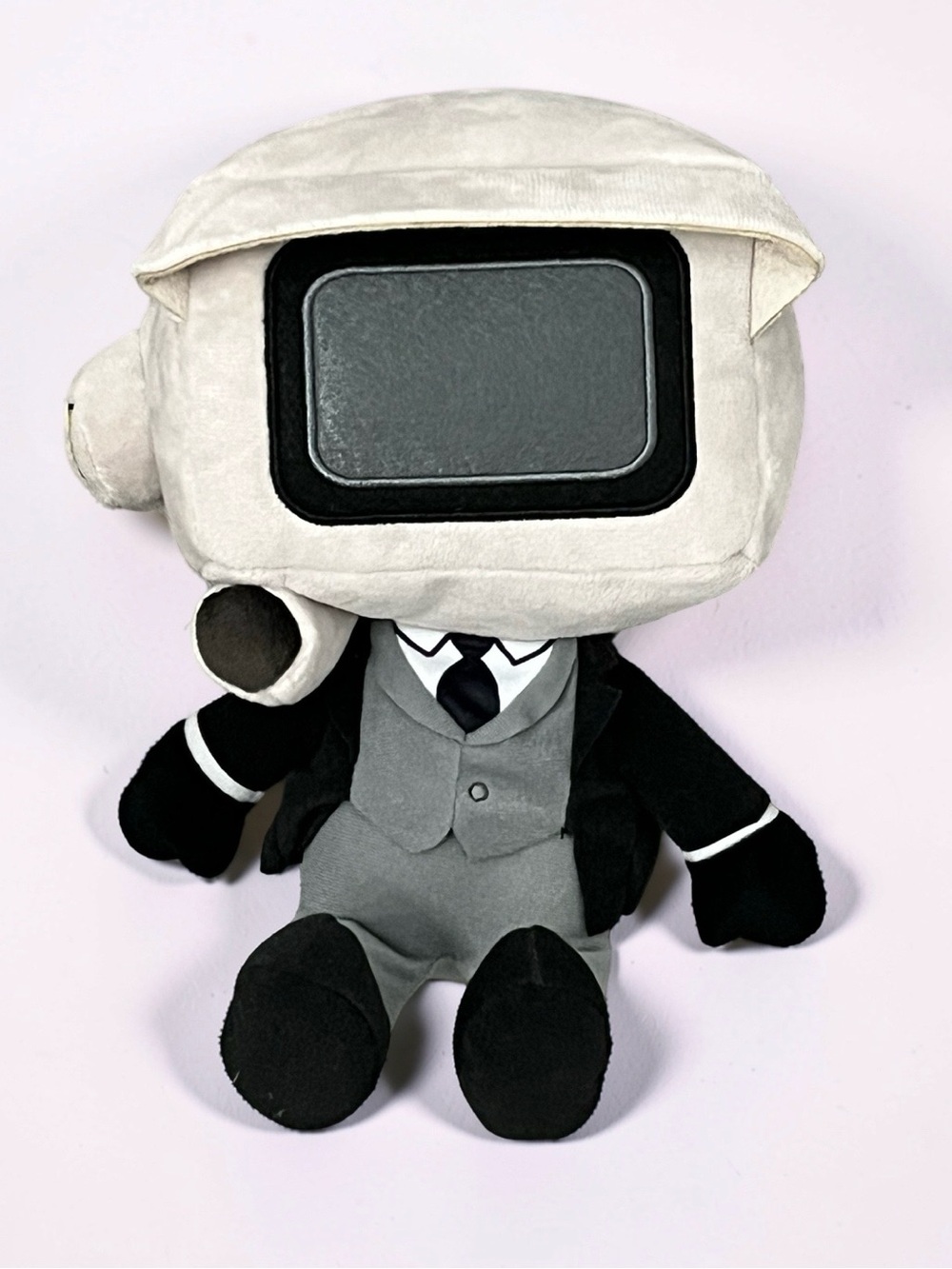 Skibidi Toilet TV Man Plush Stuffed Figure Black Suit Gray TV Head